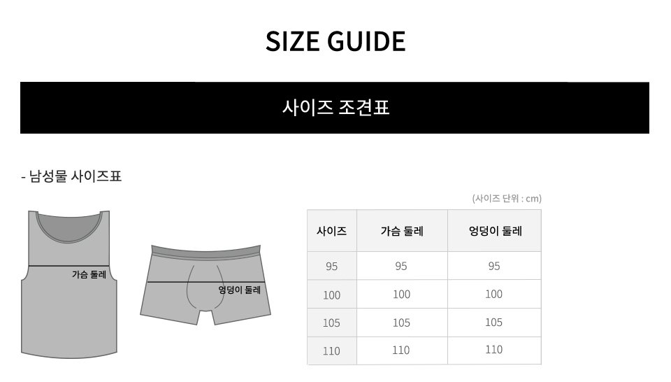 남성 사이즈 조견표