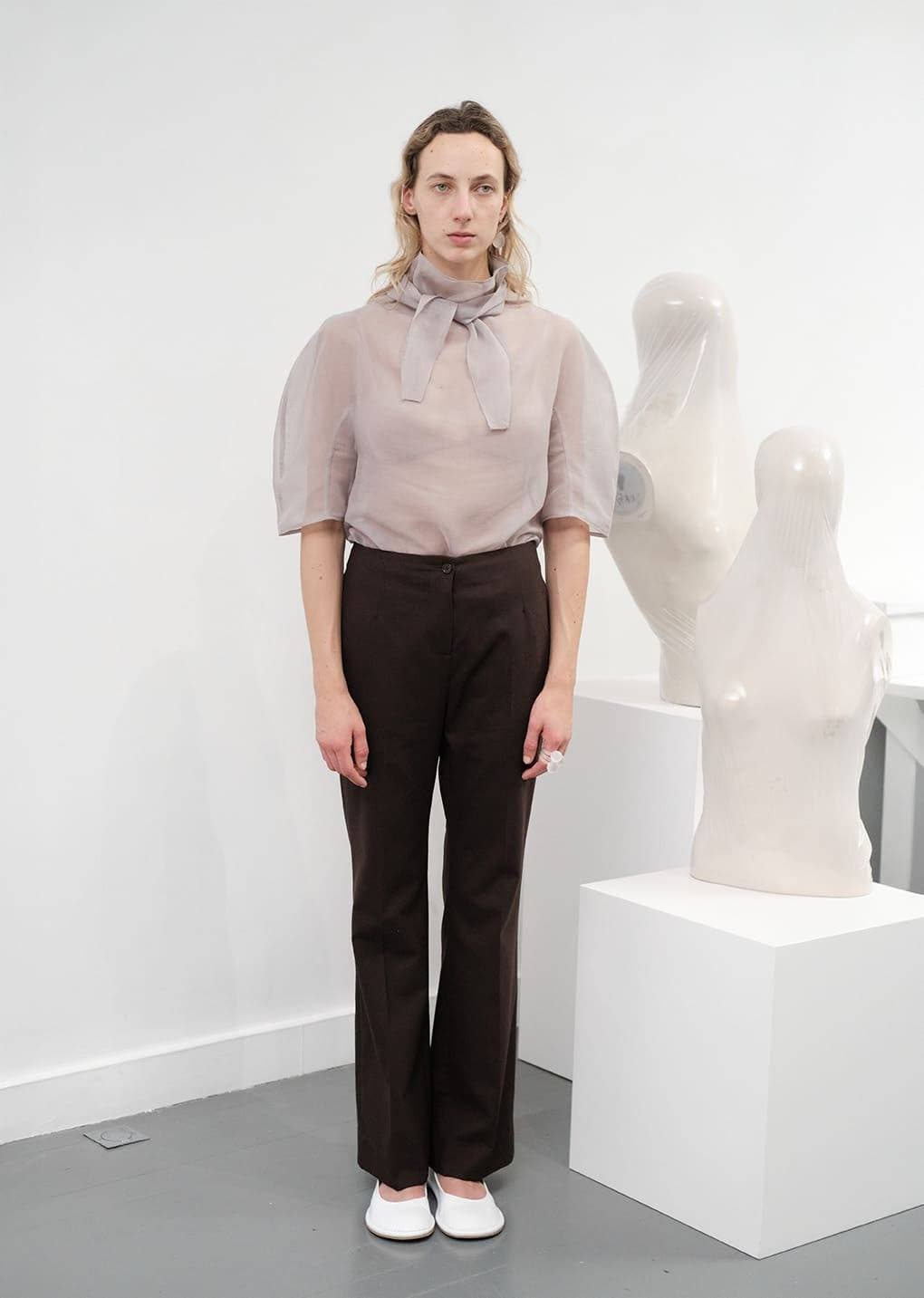 amometo 韓国 Knotted Collar Top, Black AMOMENTO Knotted Collar Top - Black | Garmentory