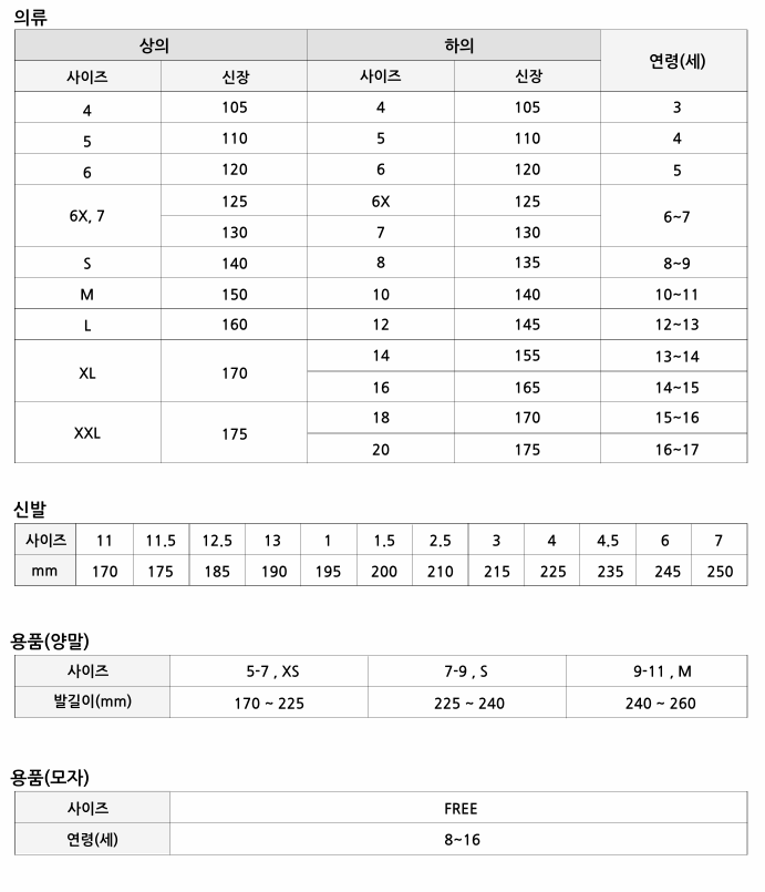 사이즈표